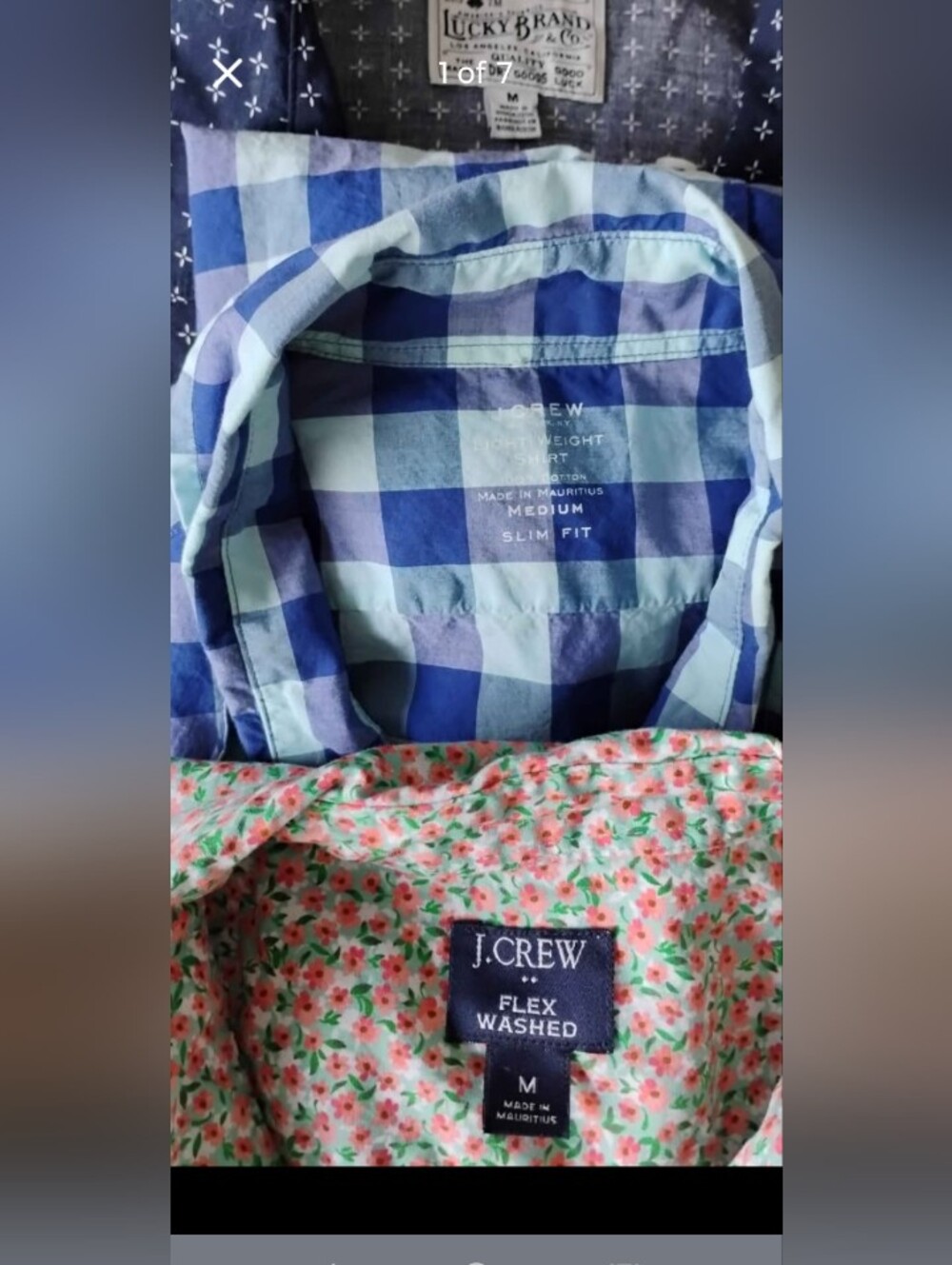 Bundle Of 3 Men's J. Crew And Lucky Brand Slim Fit Button-Down Shirts